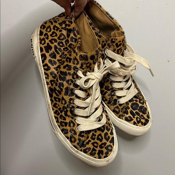 Seavee Calf Hair Leopard Print Ankle Sneakers with White Laces - Picture 2 of 8